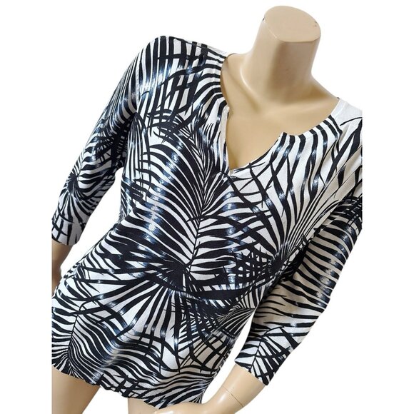 CHICOS Womens Size 2 (Large) Silk Blend Split Neck 3/4 Sleeve Tropical Shirt Top - Picture 5 of 7